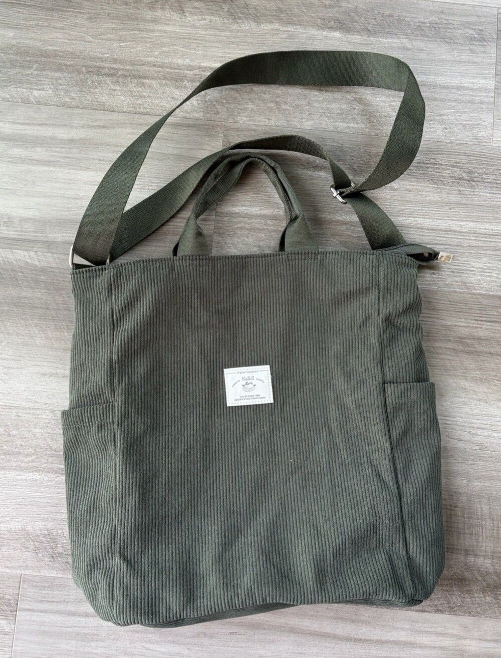 Kalidi Fancy Forest Green Corduroy Tote Bag 13x14